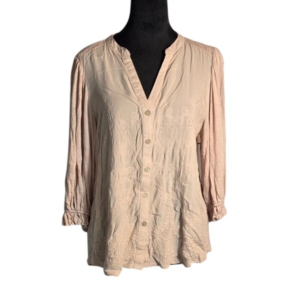 Democracy Pink Embroidered 3/4 Length Blouse Med